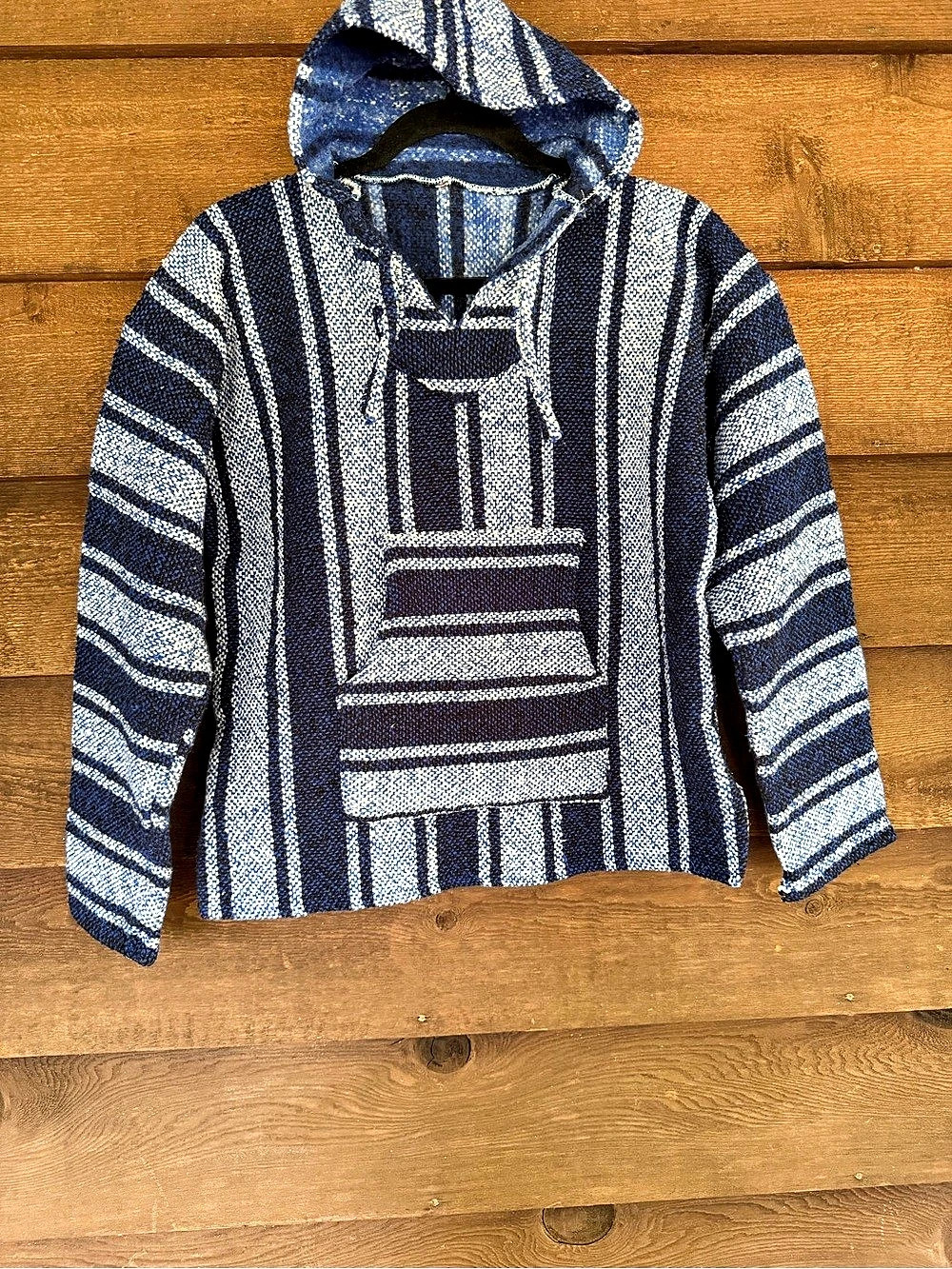 Mexican Poncho Baja Hoodie Surfer Skater Rug Pullover, Layflat 21”x23” Sky Blue